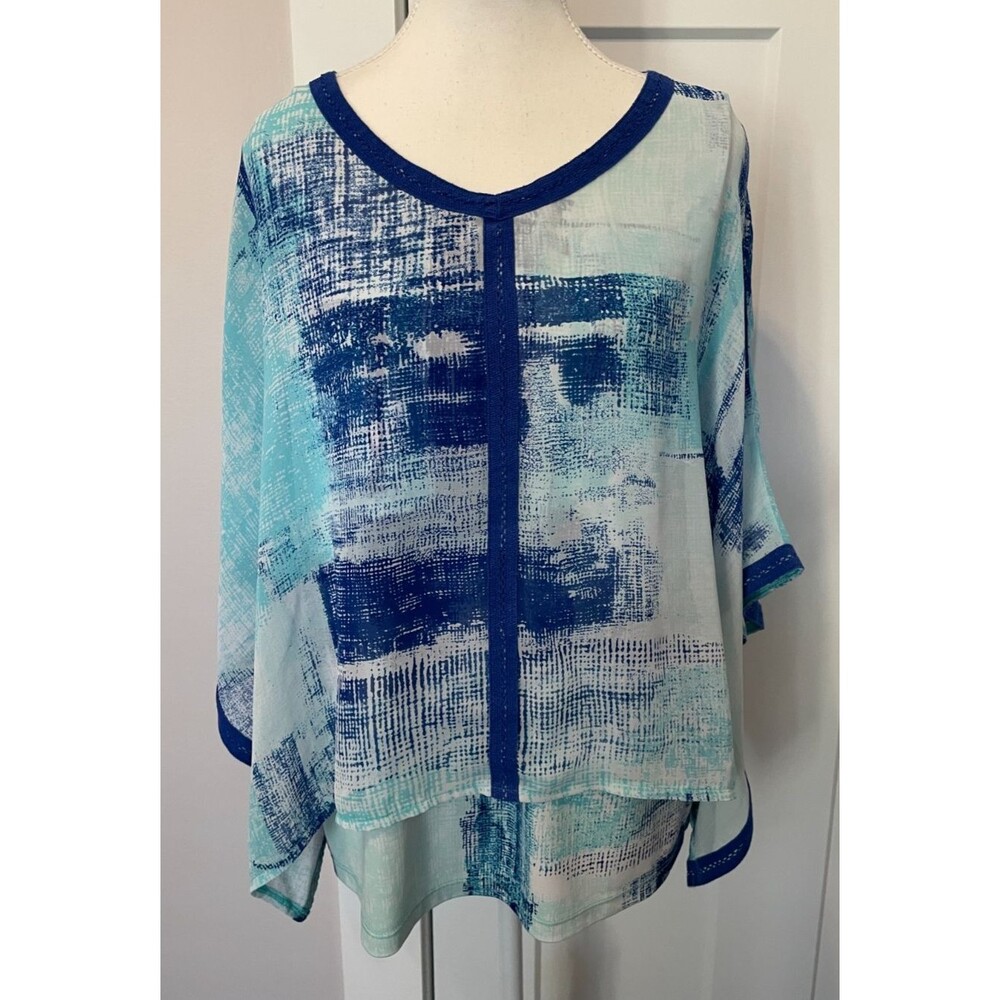 CHICOS Womens Poncho TOP Short Sleeve BLUE w/ Cami Size 2 (L/12)